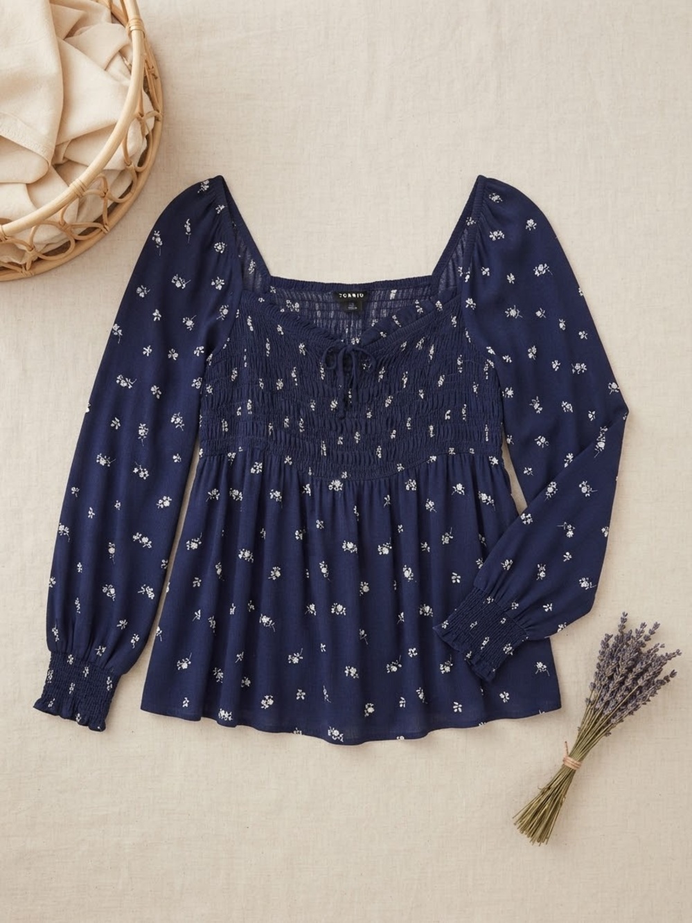 Torrid Women’s Navy Floral Smocked Peasant Top